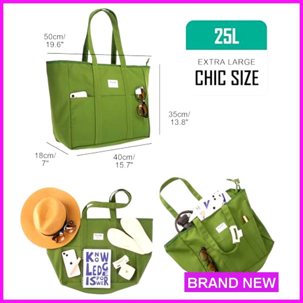Extra Large Canvas Tote Bag with Zipper, Multiple Pockets, Laptop Sleeve - Picture 5 of 7